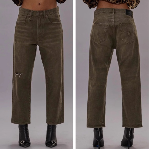 NWT R13 Distressed X-Boyfriend Ankle Jeans - Vintage Olive Drab Military - Picture 3 of 14